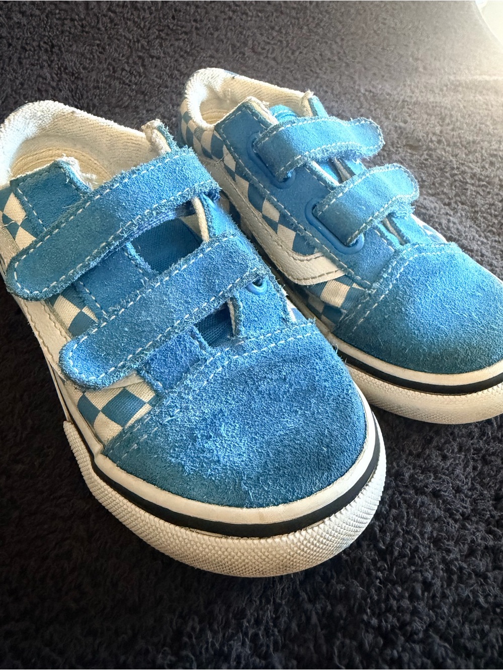 Vans Kids Teal Blue and White Checkerboard Velcro Sneakers - Picture 5 of 5
